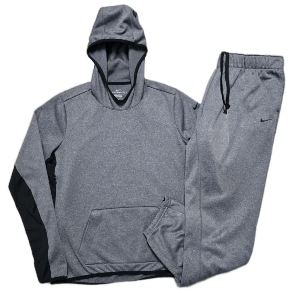 Nike Therma-FIT Womens Large Hoodie & Sweatpants Set Heathered Gray